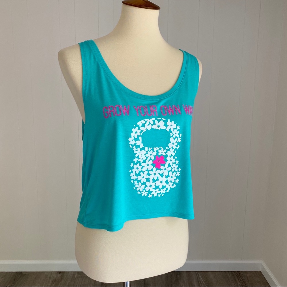 Grow Your Own Way KettleBell Crop Top Aqua Tank